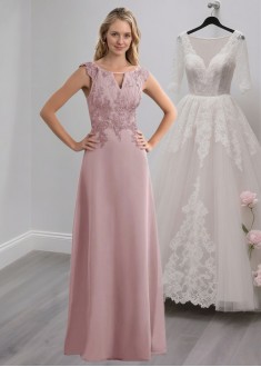 Pink Chiffon A-Line Mother of the Bride Dress with Scoop Neck and Lace Appliques