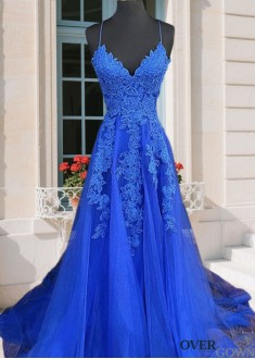 Prom Dress with Appliques – A-Line Spaghetti Strap Long Evening Gown