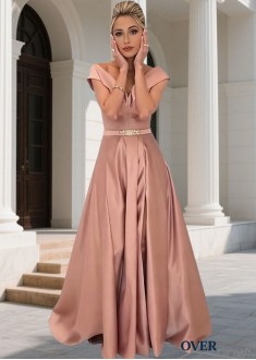 Long Prom Evening Dress – Satin Off-the-Shoulder Formal Gowns