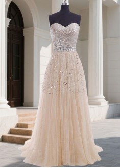 Long Tulle Prom Party Dresses – Sweetheart Neckline A line Gowns
