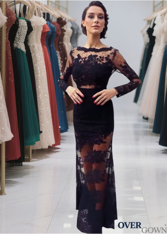 Elegant Lace Mermaid Long Prom Evening Dress with Bateau Neck & Sweep Train Elegant Lace Mermaid Long Prom Evening Dress with Bateau Neck & Sweep Train