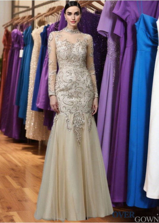 Sexy Mermaid Prom Evening Dress with Applique – High Neck Long Sleeve Gown Sexy Mermaid Prom Evening Dress with Applique – High Neck Long Sleeve Gown