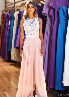 Chiffon Jewel Neck Sleeveless Lace A-Line Floor-Length Prom Dress
