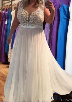 Plus Size Tulle A-Line Prom Evening Dress with Applique Online Sale Plus Size Tulle A-Line Prom Evening Dress with Applique Online Sale