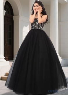Prom Evening Dress – Ball Gown with Appliques Floor Length Online