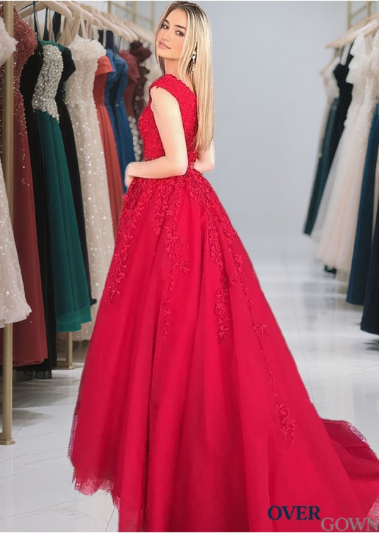 Sleeveless V-Neck Tulle A-Line Prom Evening Dress with Applique Sleeveless V-Neck Tulle A-Line Prom Evening Dress with Applique