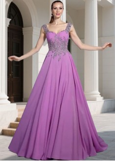 Women Prom Evening Dress – Chiffon Straps A-line Gown with Beading