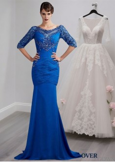 Chiffon Half Sleeves Trumpet Mother of the Bride Dress with Sweep Train