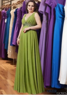 Plus Size Floor-Length Chiffon Prom Evening Dress with Rhinestone Straps