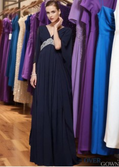 Best Long Sleeve V-Neck Chiffon Evening Dress with Beading For Women