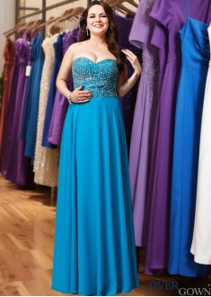 Plus Size Sweetheart Beaded A-Line Prom Evening Dress – Floor Length