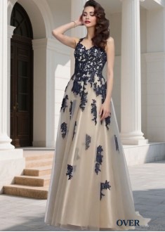 Sexy Prom Evening Dress – A Line Floor Length Gown with Appliques