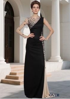 Long Prom Evening Dress – High Neck A line Gown with Beading 