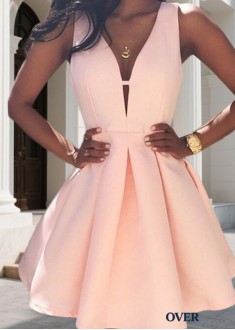 Short Satin Homecoming Prom Dresses – V Neck A Line Mini Party Dress