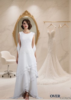 White Chiffon Sleeveless Mother of the Bride Dress - Sheath Evening Gown