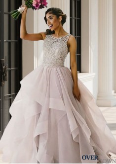 Sleeveless Beaded Organza Bridal Ball Gown