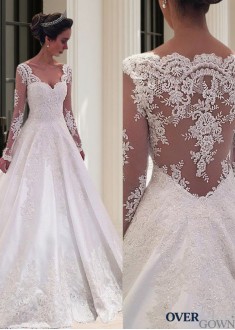 Lace Embellished Satin Wedding Ball Gown Court Train