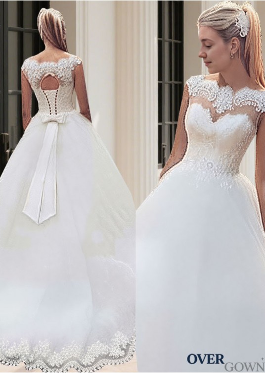 Sleeveless Bateau Neck Tulle Ball Gown Wedding Dress with Train Sleeveless Bateau Neck Tulle Ball Gown Wedding Dress with Train