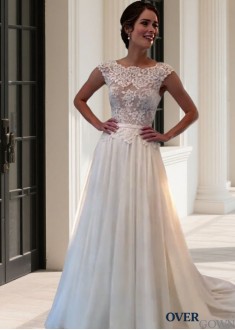 Sleeveless Floor-Length Lace Applique Bridal Gown