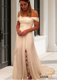 A-Line Chiffon Off-the-Shoulder Wedding Dress with Ruffles Embellishment