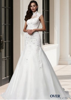High Neck Beaded Mermaid Wedding Dress