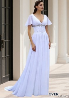 Empire Waist A-Line Chiffon Wedding Gown Court Train