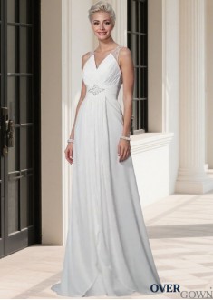 Elegant Ruched Chiffon V-Neck A-Line Wedding Dress with Sweep Train