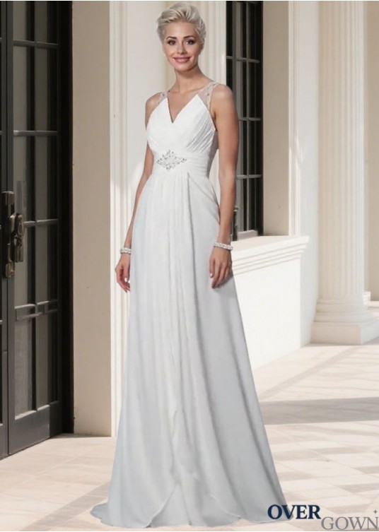 Elegant Ruched Chiffon V-Neck A-Line Wedding Dress with Sweep Train Elegant Ruched Chiffon V-Neck A-Line Wedding Dress with Sweep Train