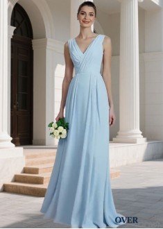Ruched V-Neck Bridesmaid Dresses – Sleeveless A-Line Gowns