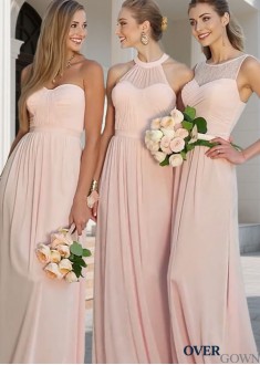 Long Sleeveless A-Line Bridesmaid Dress | Floor-Length Ruched Gowns