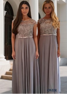 Chiffon Floor Length Bridesmaid Dress Sleeveless Gown with Appliques