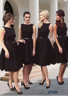 Scoop Neck Satin Bridesmaid Dress | Sleeveless Knee Length Dress Online Scoop Neck Satin Bridesmaid Dress | Sleeveless Knee Length Dress Online