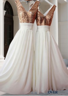 Sequin V-Neck Chiffon Bridesmaid Dress | Sleeveless Floor Length Gown Sequin V-Neck Chiffon Bridesmaid Dress | Sleeveless Floor Length Gown