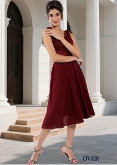 Knee Length V Neck Chiffon Bridesmaid Dress for Wedding Party
