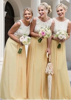 Scoop Neck Sleeveless Chiffon Bridesmaid Dress – Elegant A Line Gown