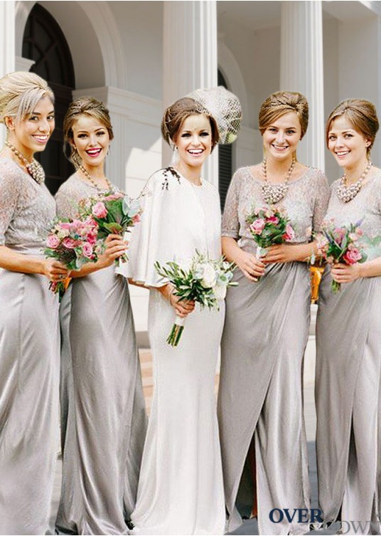 Elegant Satin Scoop Neck Half Sleeve A-Line Bridesmaid Dress for Weddings Elegant Satin Scoop Neck Half Sleeve A-Line Bridesmaid Dress for Weddings