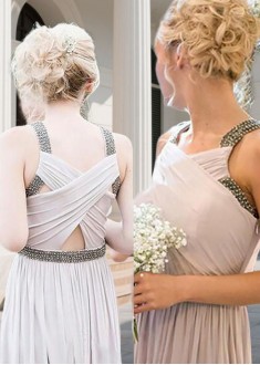 Elegant Chiffon Beaded Straps Neck Sleeveless A-Line Bridesmaid Dresses - Floor-Length Occasion Gowns for All Seasons Elegant Chiffon Beaded Straps Neck Sleeveless A-Line Bridesmaid Dresses - Floor-Length Occasion Gowns for All Seasons