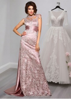 Pink High Neck Satin Mother of the Bride Dresses – Sleeveless A-Line Gown