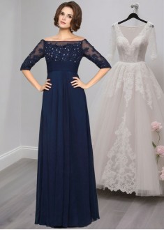 Off The Shoulder Floor Length Mother of the Bride Dress with Beading