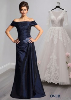 Off The Shoulder Taffeta Trumpet Mother of the Bride Formal Dress with Train