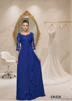 Floor-Length Scoop Neck Chiffon Mother of the Bride Dress with Lace and 3/4 Sleeves