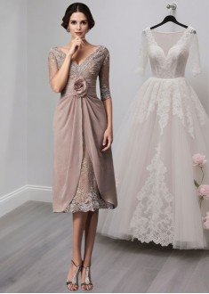 Lace V-Neck Tea-Length A-Line Formal Dress for Special Occasions Lace V-Neck Tea-Length A-Line Formal Dress for Special Occasions