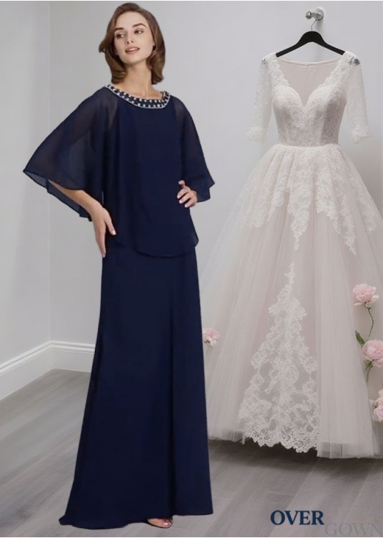 Floor Length Mother of the Bride Dress with Scoop Neck and Beading Floor Length Mother of the Bride Dress with Scoop Neck and Beading