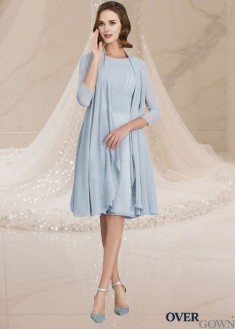 Elegant Knee-Length Chiffon Mother of the Bride Dress with Scoop Neckline