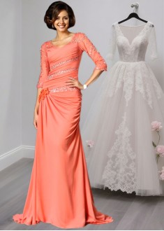 Half Sleeves Mother of the Bride Dress –  Mermaid Formal Gown with Train