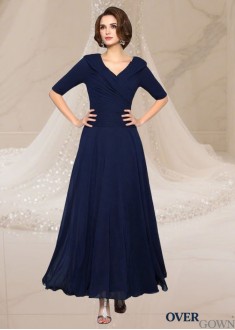 Elegant Chiffon V-Neck Half Sleeve Ankle-Length Mother of the Bride Dress
