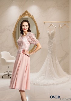 Tea-Length A-Line Chiffon Mother of the Bride Dress — Scoop Neck Sleeveless Gown