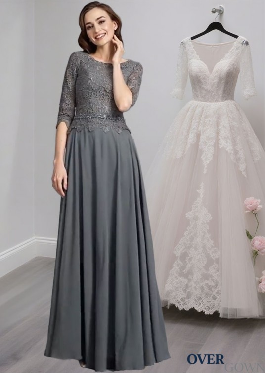 Chiffon Scoop Neck A-Line Mother of the Bride Dress with Half Sleeves Chiffon Scoop Neck A-Line Mother of the Bride Dress with Half Sleeves