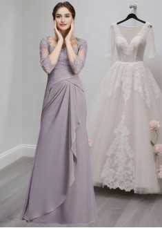 Chiffon Floor Length Mother of the Bride Dress Sweetheart and 3/4 Sleeves