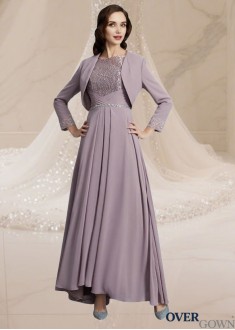 Elegant Chiffon Long Formal Dress with Asymmetrical Hemline and Half Sleeves